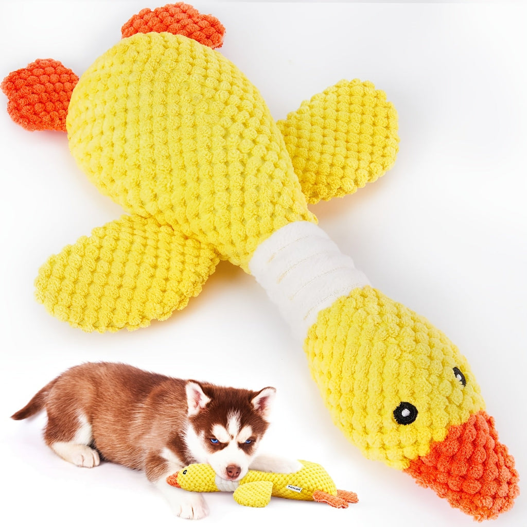 Duck Squeaky Plush Dog Toy 1 or 2 Pack - Indestructible Crinkle Chew Toy for Aggressive Chewers and Teething Puppies, Durable Goose Design for Small Medium and Large Breed Dogs