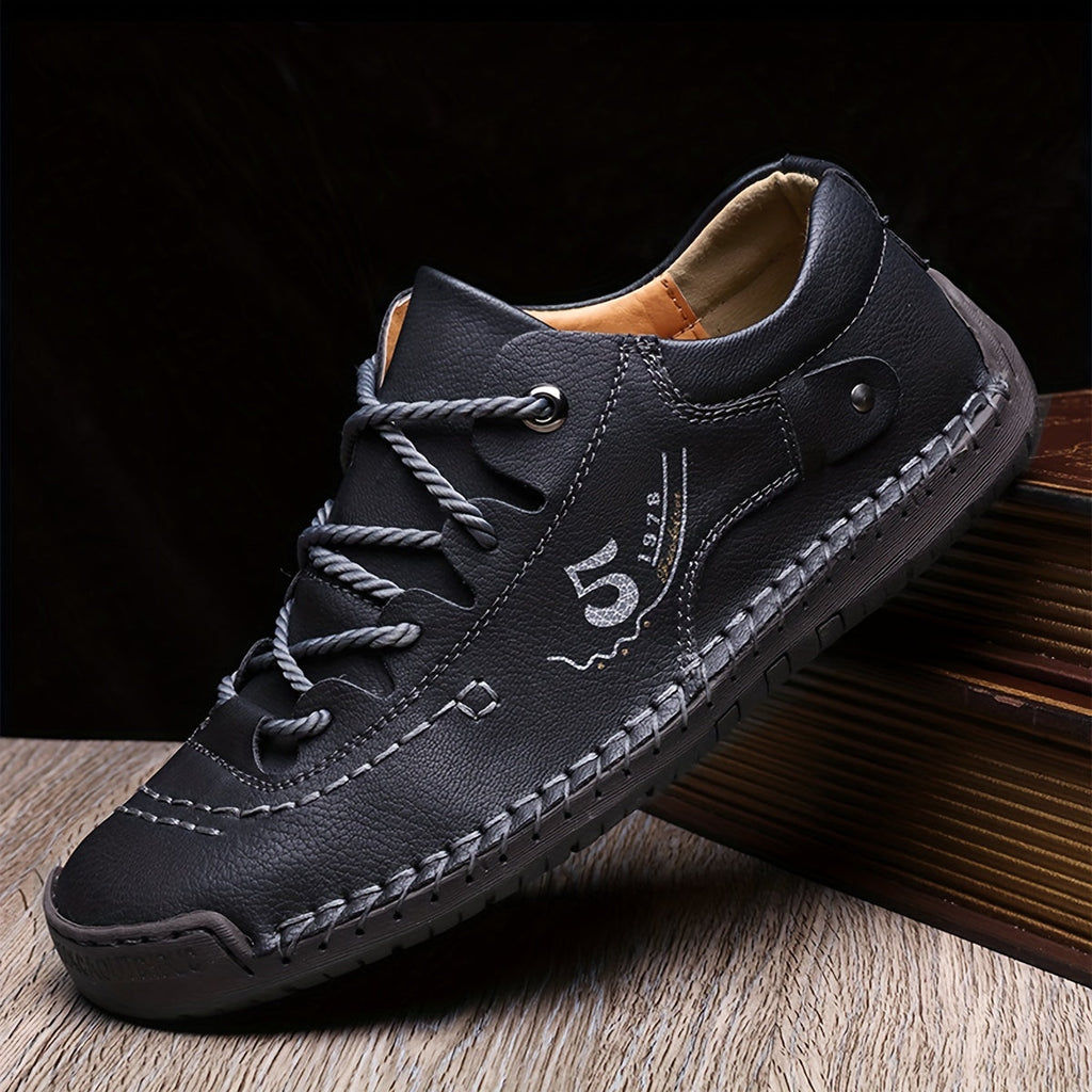 Men's Handmade Stitching Casual Sneakers – Flat Sole Lightweight Outdoor Walking Shoes in Black, Khaki, Blue, Military Green & Yellowish-Brown, Sizes US 7.5–12.5