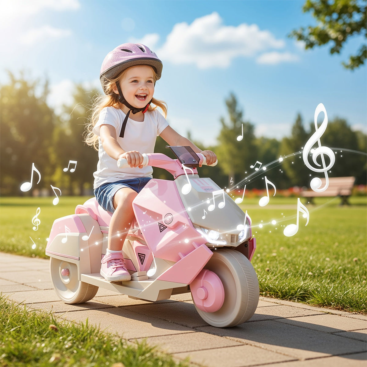 6V Kids Electric Motorcycle Battery Powered Ride On Toy with Interstellar Lights 3 Wheels Safe Stable for Boys and Girls Birthday Christmas Halloween Gift Pink Blue Green