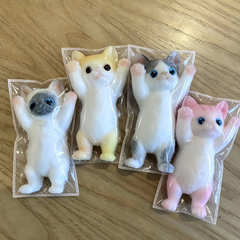 Kawaii Hand-Raising Kitten Squishy Squeeze Toy Soft Slow Rising Sensory Stress Relief Cute Cat Desk Decoration Random Color Gift for Christmas Valentine Easter Birthday Holiday