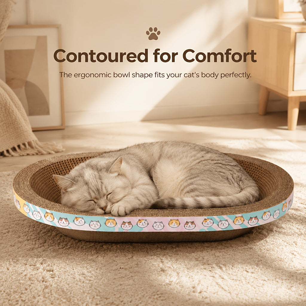 Large Oval Cat Scratcher with Spacious Sitting Area - Durable Scratch, Nap & Play Pad for Small Medium Large Cats & Multi-Cat Families, Satisfies Natural Scratching Instinct, Everyday Use, Pink