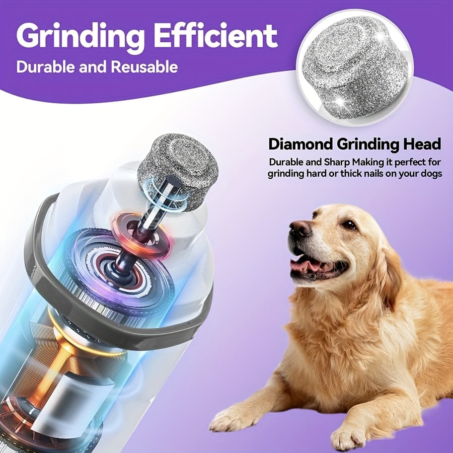 Quiet Dog Nail Grinder with LED Light – Upgraded 3-Speed Rechargeable Electric Pet Nail Trimmer & Grinder Kit, Painless Paw Grooming for Small Medium Large Dogs & Cats