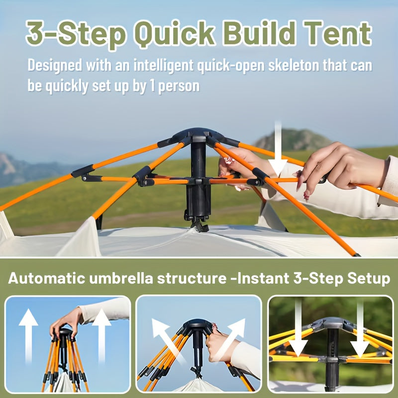 3-Second Instant Pop-Up Camping Tent for 2 Person – Automatic Setup, Fiberglass Poles, Oxford Cloth, All-Season Waterproof, Double Door – for Hiking, Travel, Beach & Backpacking