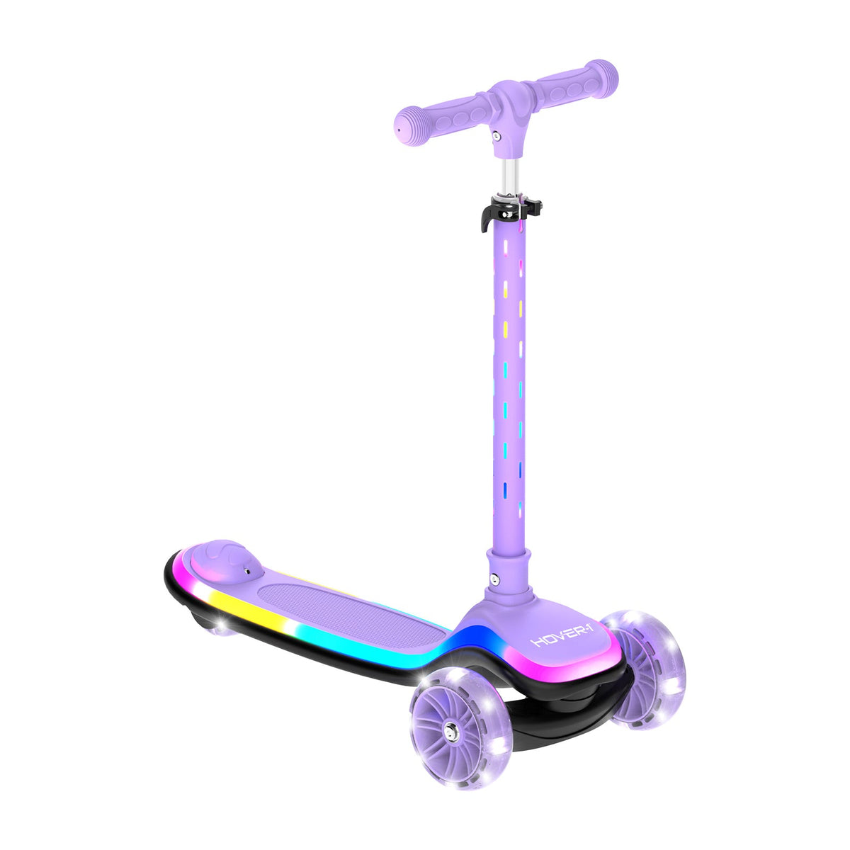 Kids Kick Scooter with Multicolor LED Wheel Lights for Ages 3 and Up - Adjustable Height Handlebars, Rear Foot Brake, 110 LB Capacity, Folding Design - Black, Blue, Purple