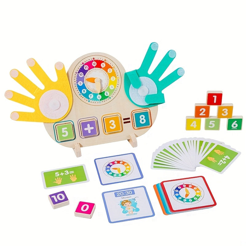 Wooden Clock Learning Toy for Kids – Clock Hands Finger Counting Math Tool for Teaching Time | Educational Toy for Toddlers & Preschoolers | Easter & Christmas Gift for Boys & Girls Ages 3+