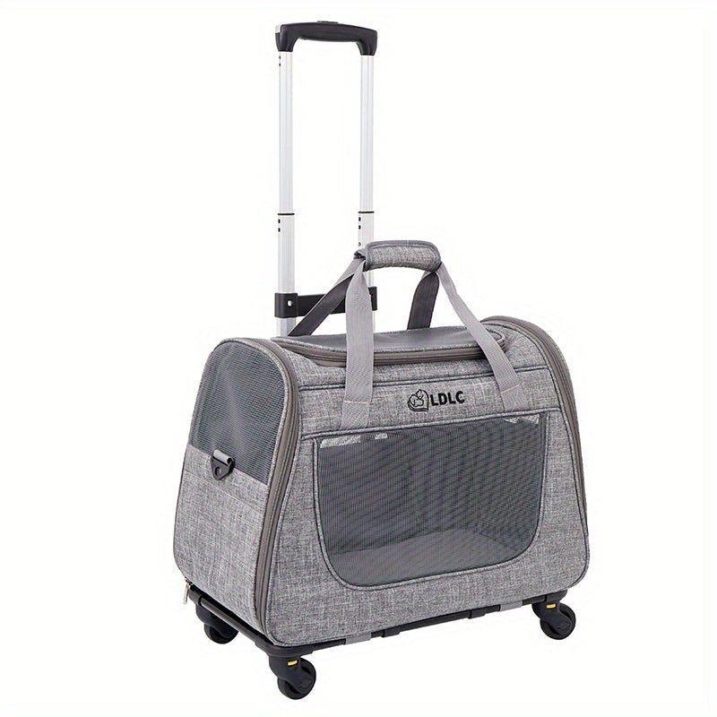 2-in-1 Rolling Pet Carrier with Wheels - Trolley Cat Carrier Backpack for Travel, Detachable Wheeled Cat Bag for Cats and Small Dogs, Airline-Friendly Pet Luggage Carrier, Light Grey & Light Pink