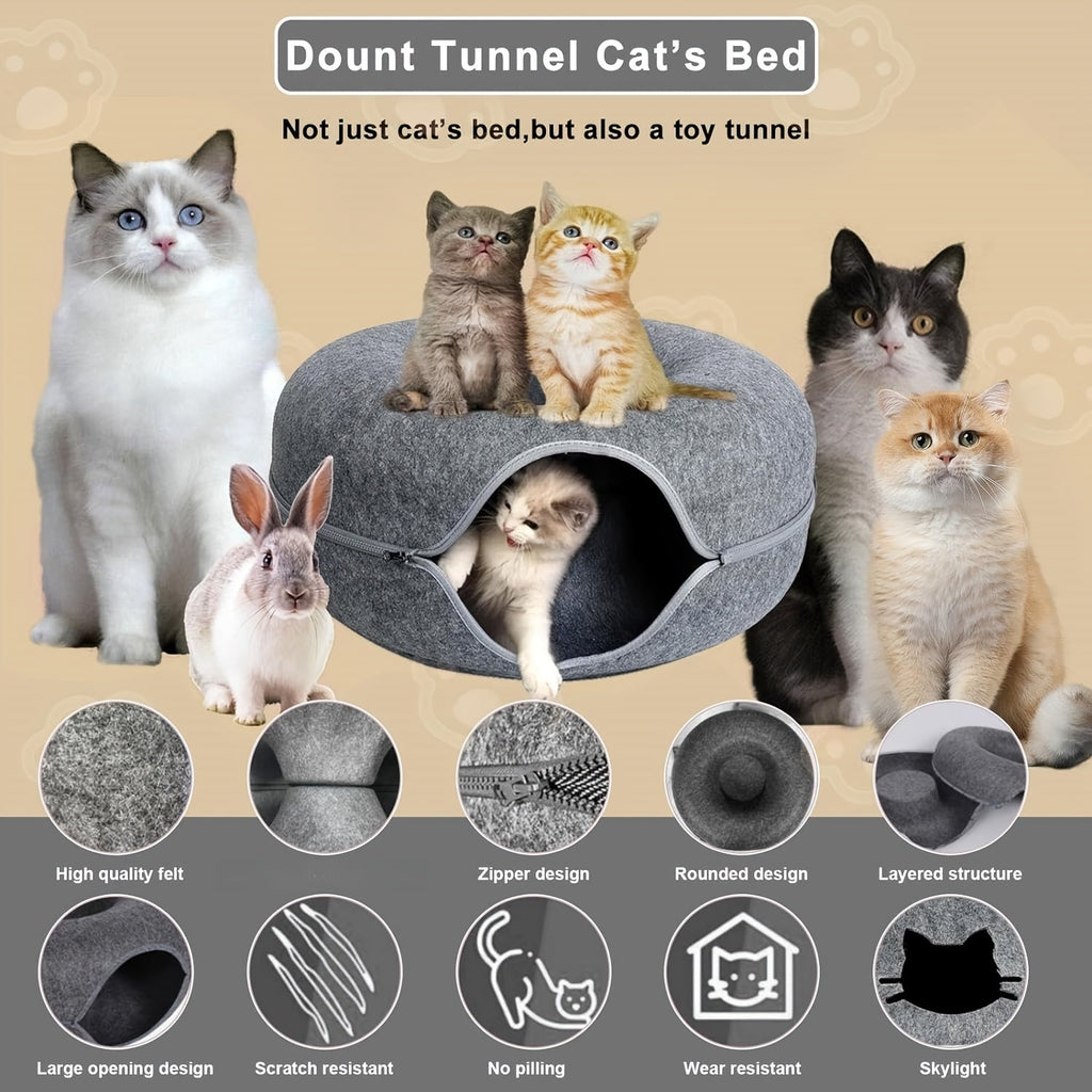 Cat Tunnel Bed Doughnut Cat Cave with Hairball Toys - Indoor Cat Hideout Nest Hole Year-Round - Cozy Donut Cat Sleeping Bed Tunnel for Cats Kittens - Available in 20 & 24 Inch Dark Gray Light Gray