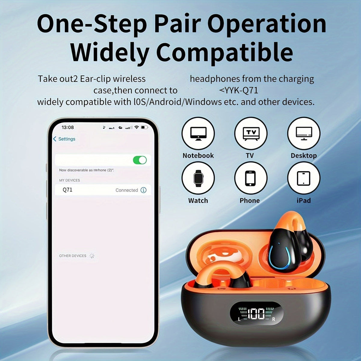 Open-Ear Wireless Earphones Bluetooth 5.4 TWS 360 Degree Ambient Awareness ENC Clear Calls Touch Control All-Day Comfort Sport Fitness Earbuds Secure Fit Truly Open Design