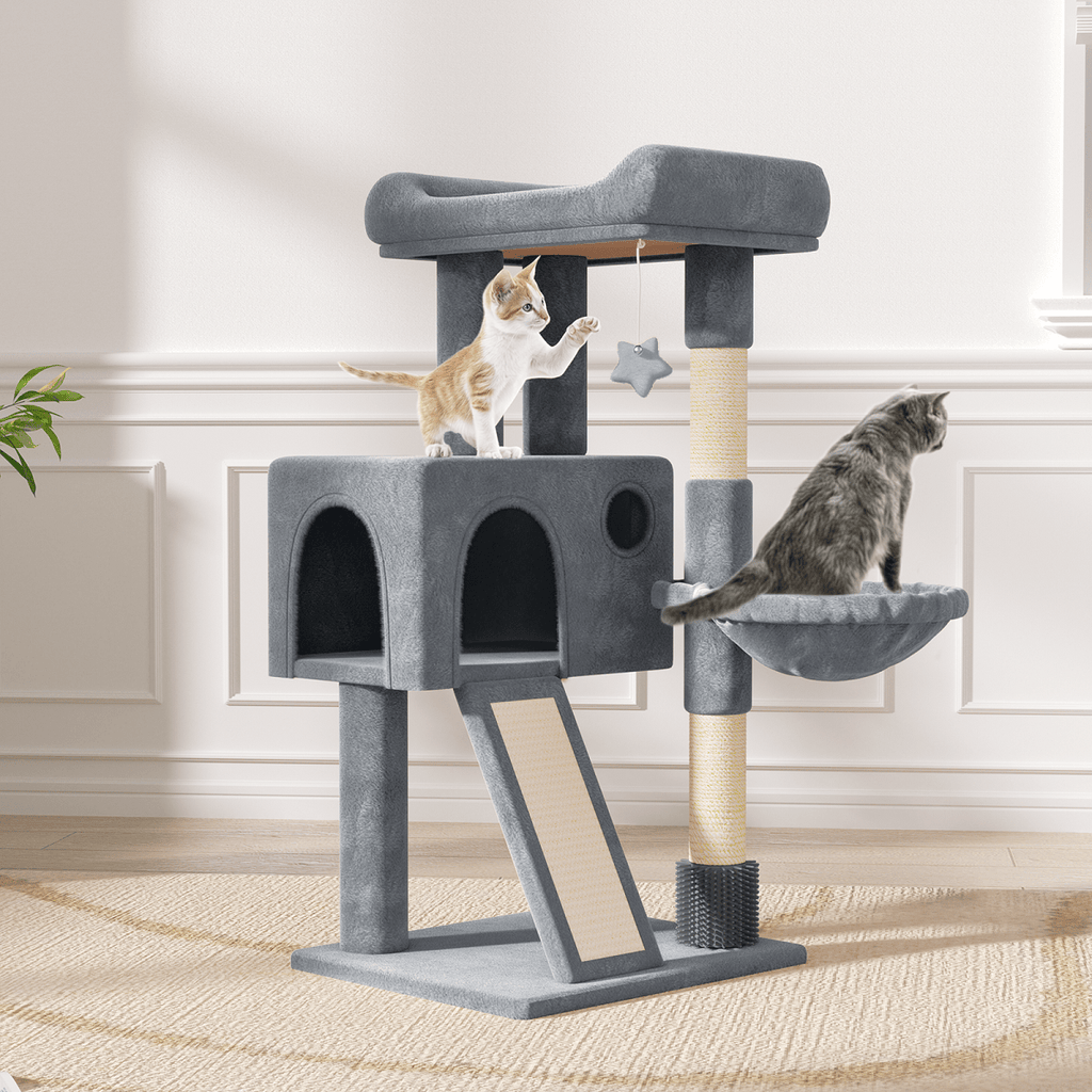 36 Inch Multi-Level Cat Tree Tower with Cat Condo Apartment Hammock Sisal Scratching Posts & Hanging Toys - Indoor Cat Climbing Playhouse for Cats Kittens - Plush Cat Villa Light Grey Smoky Grey