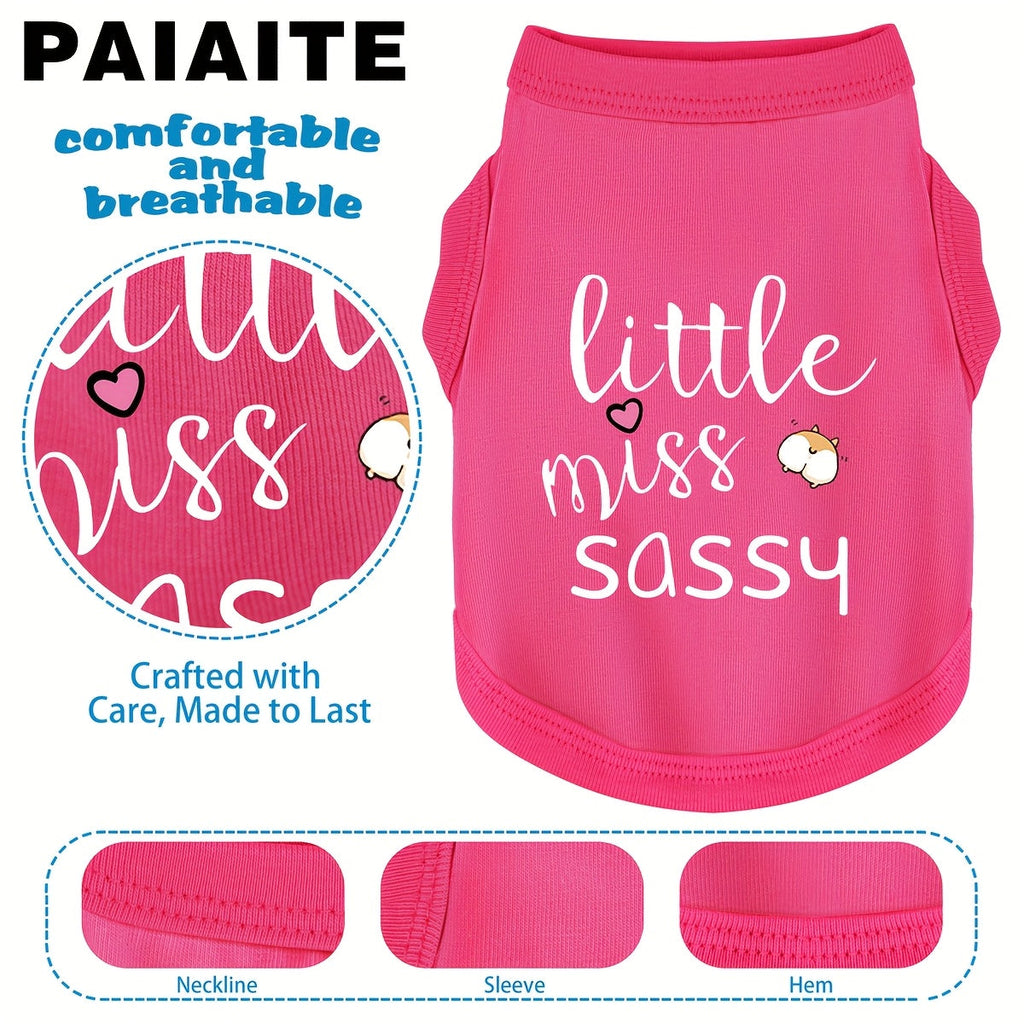 Pink Summer Dog Vest Sleeveless - Cute Heart & Cat Print Breathable Knit Pet T-Shirt for Small Dogs and Puppies, Comfortable Lightweight Small Dog Clothes for Warm Weather