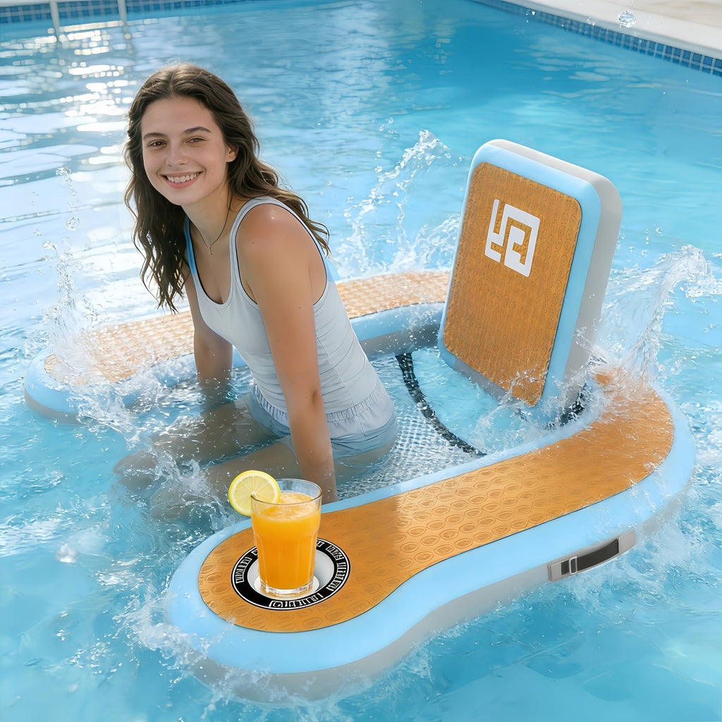 Adult Inflatable Pool Float Chair 45"×24"×6", 12mm EVA Soft Foam Mesh Seat with Built-In Cup Holder - Pool Lounger Float Bed for Lakes, Pools & Boats, Available 1pc or 2pcs
