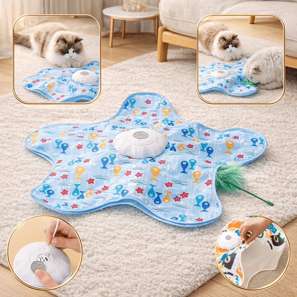 Smart Electric Cat Hunting Toy Rechargeable – Simulated Prey Movement Interactive Puzzle Teaser, Hands-Free Auto Cat Entertainment for Indoor Cats, Small Fish & Graffiti Styles for Kittens & Adult Cats