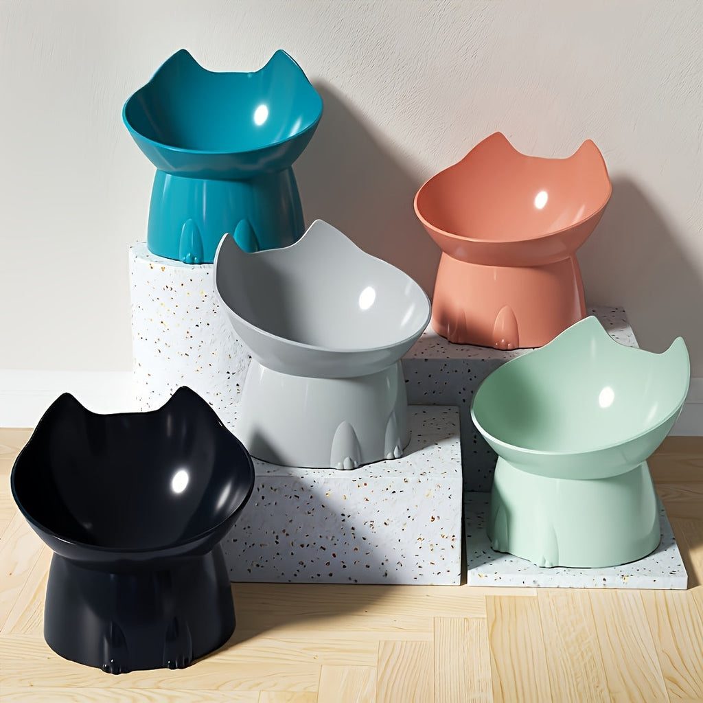 Cat Ears Raised Cat Food Bowl Anti-Tip Design - Cute Elevated Plastic PP Cat Dish for Comfortable Feeding, Playful Cat Ear Shape Pet Bowl for Indoor Cats