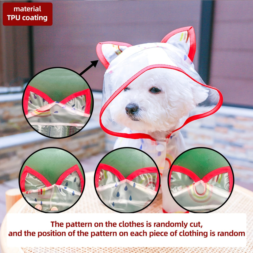 Dog Raincoat for Small Dogs - Cute Rainbow Pattern Waterproof Puppy Jumpsuit, All-Season Rain Jacket with Press Buckle Closure, Lightweight Dog Rain Coat for Small Breeds, Fun Pet Rain Outfit