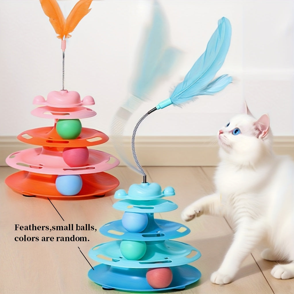 Feather Cat Carousel Toy Rotating Rolling Ball - Interactive Spinning Turntable Teasing Toy for Indoor Cats, Self-Entertainment Boredom Buster Cat Gift, No Battery Required, 3 Colors Light Green Blue Pink
