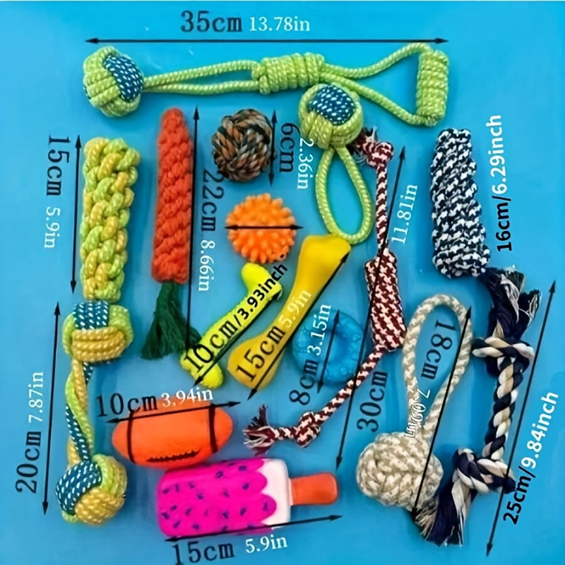 Knot Braided Rubber Dog Chew Toy Set 3/5/7pcs - Puppy Teething Relief Indoor Outdoor Training Toys for Small Dogs, Random Styles & Colors Bundle