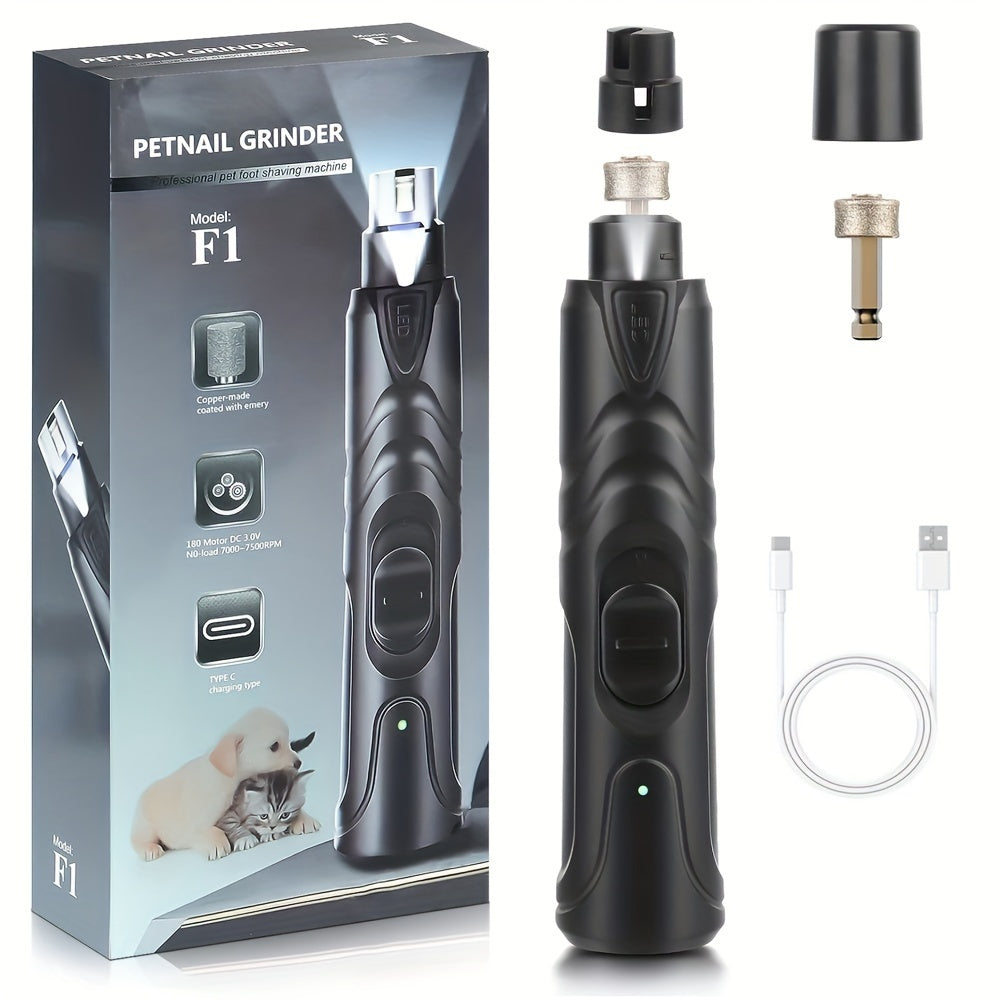Dog Nail Grinder with LED Light - Quiet Rechargeable Pet Nail Grinder 2-Speed Painless Nail Trimmer for Large Small Dogs, USB Charging with Grinding Wheel