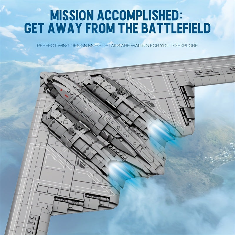 1977pcs B-2 Spirit Stealth Bomber Building Block Set - Military Aircraft Model Bricks Kit, Creative Home Decor Display Piece | STEM Gift for Adults Teens Boys Birthday Holiday