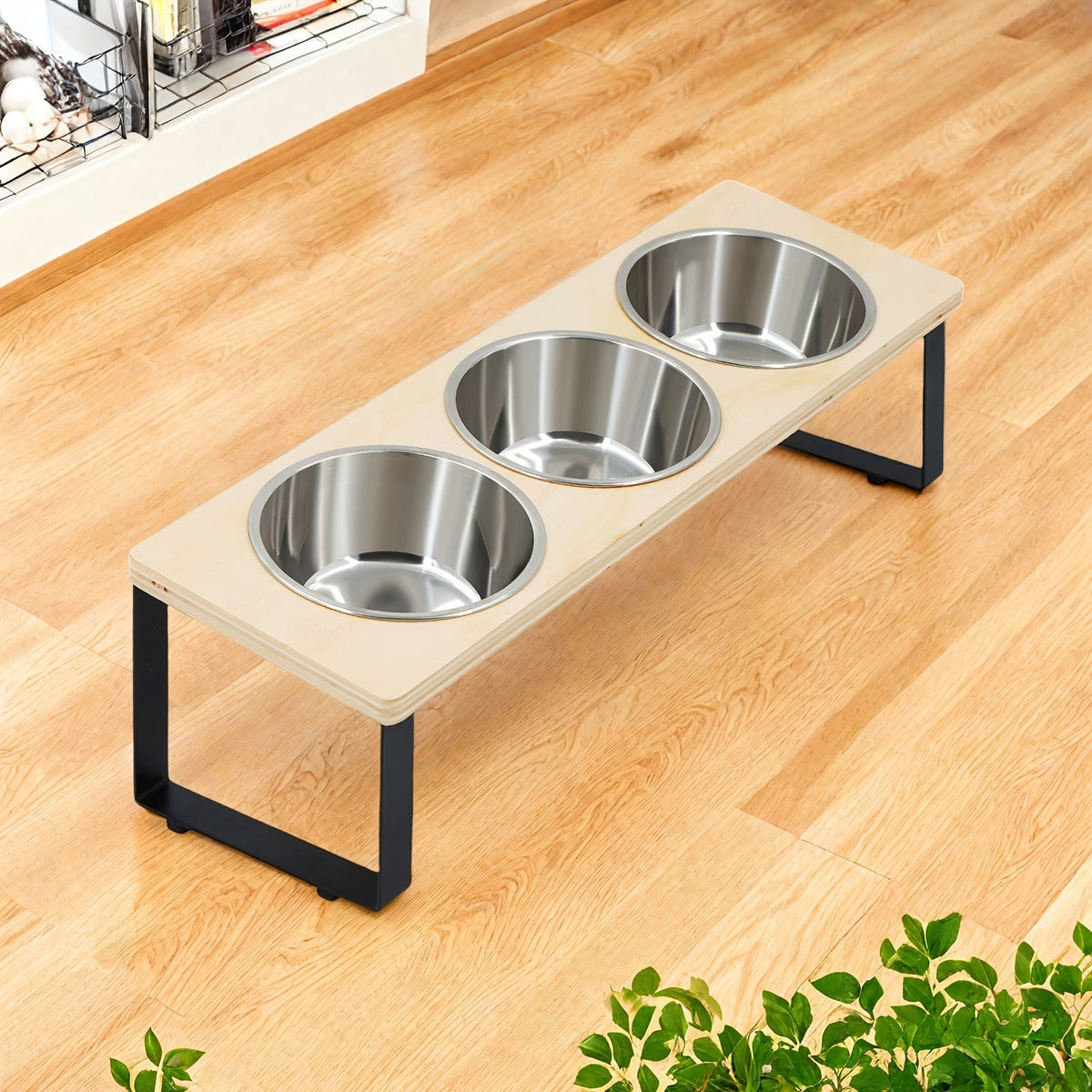 Elevated Cat Bowls with 3 Stainless Steel Bowls - 15° Tilted Anti-Vomiting Raised Pet Feeder Stand for Cats & Small Dogs, Whisker-Friendly Angled Food & Water Dish Set, Modern Pet Feeding Accessory