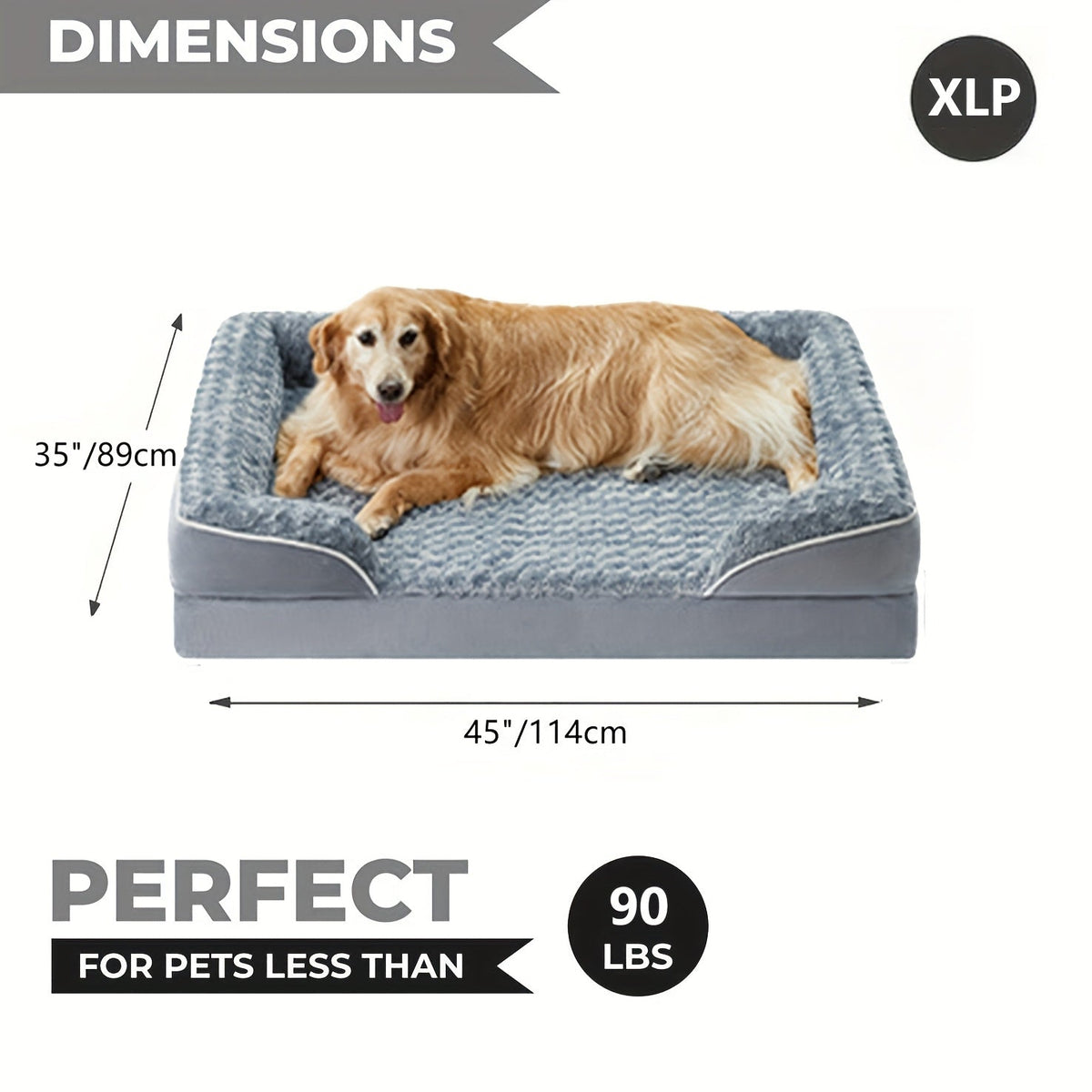 Orthopedic Dog Bed Extra Large Washable – C-Shape Memory Foam Sofa with Removable Cover, Nonskid Bottom & Bolster Support for Large & Giant Dogs, Grey