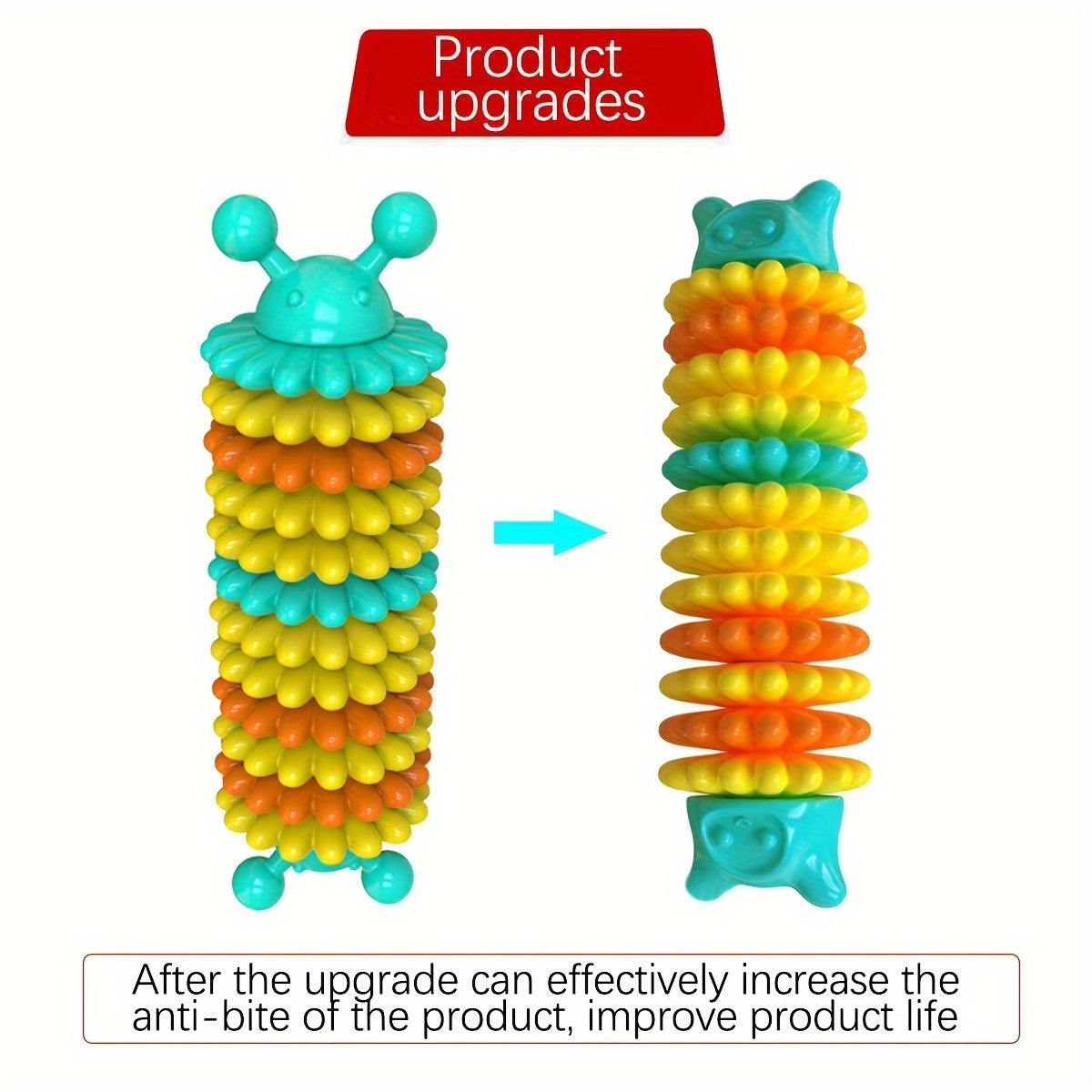 Caterpillar Natural Rubber Dog Chew Toy for Aggressive Chewers – Durable Teeth Cleaning Chew Toy with Anti-Bite Reinforced Ends, Interactive Dental Dog Toy for Medium Large Breeds, Lake Blue Green Pink