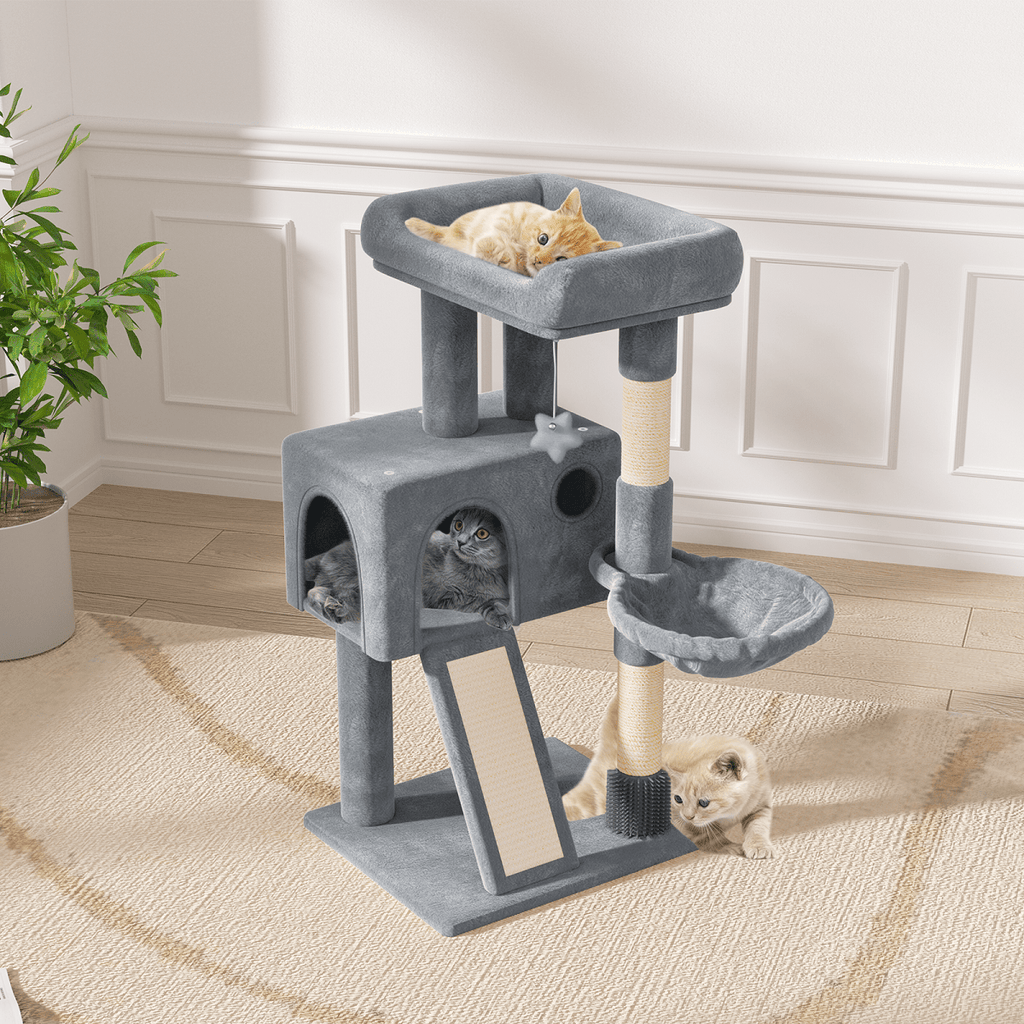 36 Inch Multi-Level Cat Tree Tower with Cat Condo Apartment Hammock Sisal Scratching Posts & Hanging Toys - Indoor Cat Climbing Playhouse for Cats Kittens - Plush Cat Villa Light Grey Smoky Grey