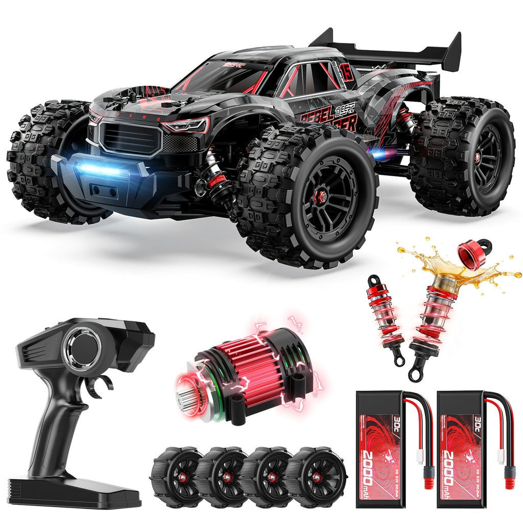 Brushless RC Car for Adults 46+ MPH - 1:14 Scale 4WD High Speed Off-Road Remote Control Truck, 2x3S LiPo Dual Battery 40-Min Runtime, 7-Mode LED Lights, Hydraulic Shocks | Professional Collector RC Truggy
