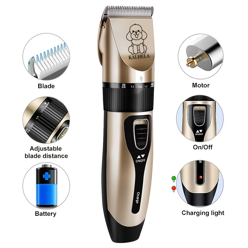 Dual-Speed Silent Dog Grooming Kit Rechargeable Cordless Pet Hair Clipper Trimmer Shaver Low-Noise for Small Large Dogs Cats All Animals Golden