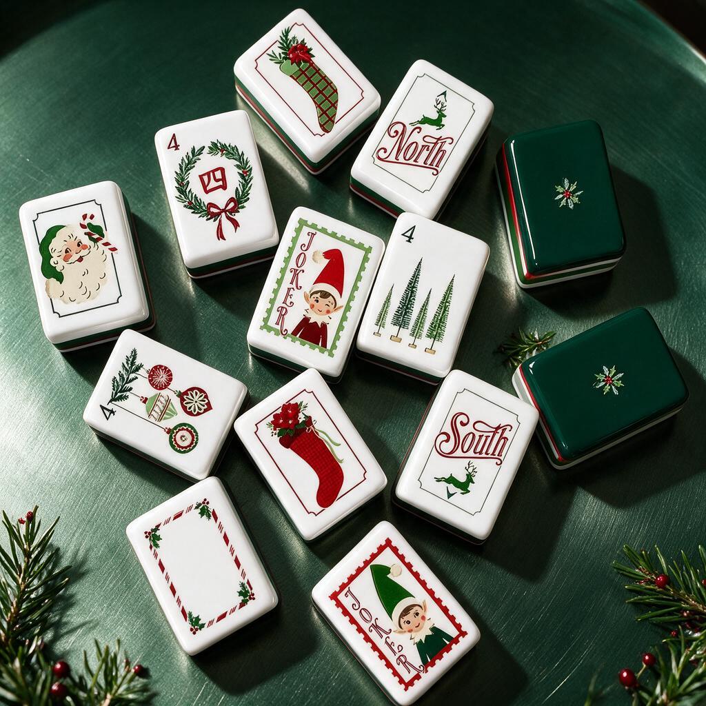 American Mahjong Set 160pcs Premium Acrylic Tiles with Holiday Festive Prints – Table Game for Christmas Party, Halloween, School Events & Social Gatherings