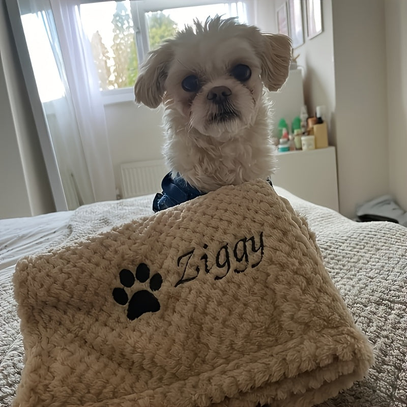 Personalized Pet Blanket Custom Embroidered with Name - Plaid Throw Blanket for Dogs & Cats, Cozy Machine Washable Bedspread for Bed & Couch, 3 Embroidery Styles 4 Colors - Puppy & Kitten Gift