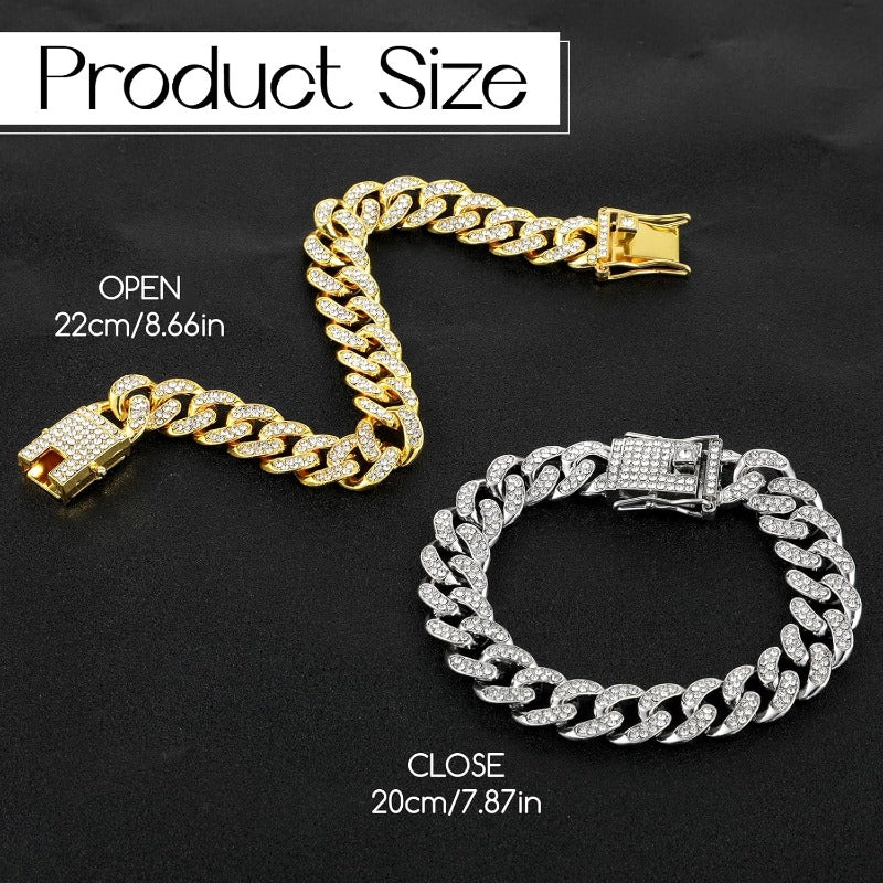 2-Pack Cuban Link Cat Chain Collar Set, Gold & Silver Adjustable Metal Pet Necklace for Cats & Small Dogs, Lightweight Bling Cat Collar Chain, Fashion Pet Jewelry Accessory for Cats