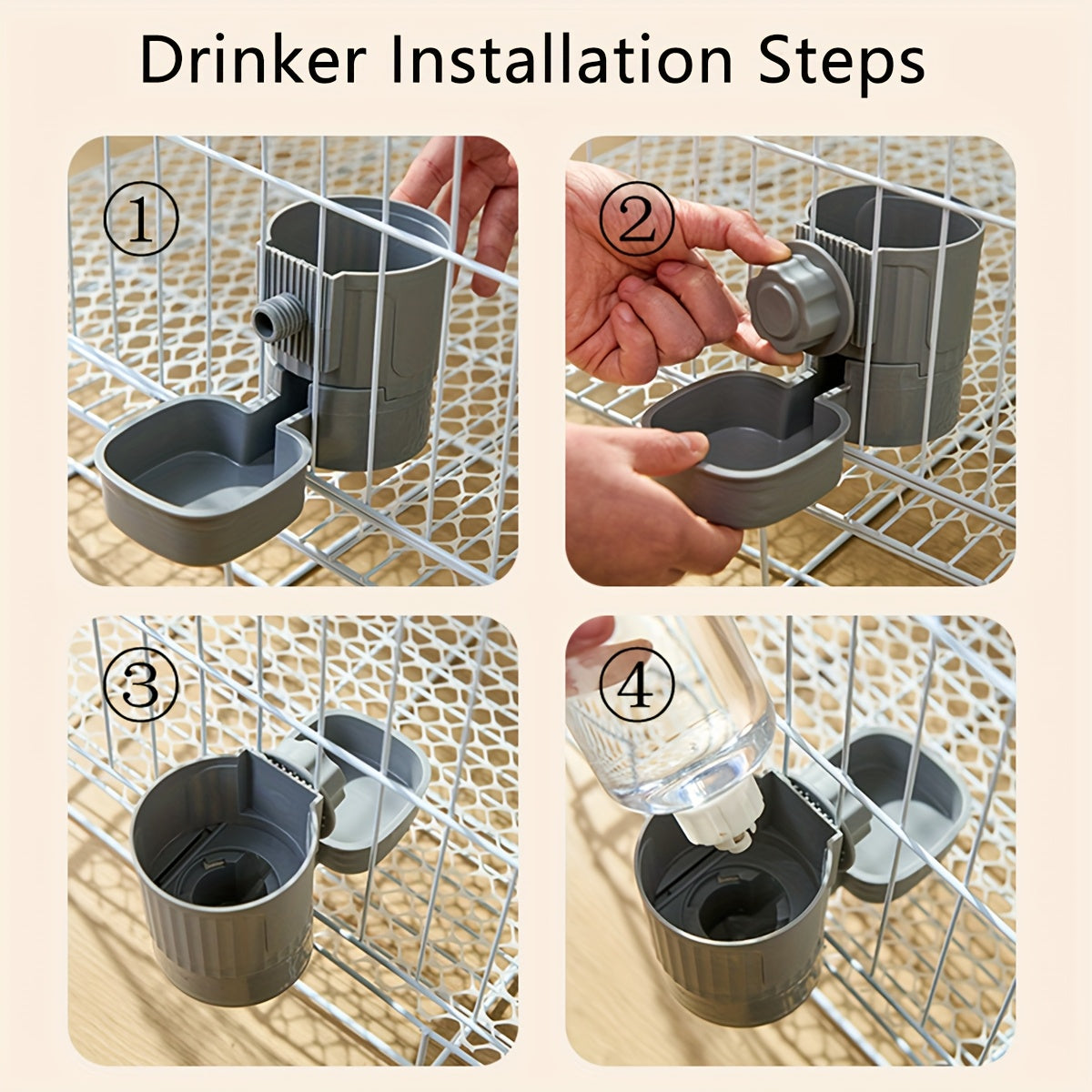 Automatic Hanging Cage Pet Feeder and Waterer Gravity Self-Feeding Drinking Bowl Set for Rabbits Cats Dogs Guinea Pigs 40oz Feeder 17oz Drinker