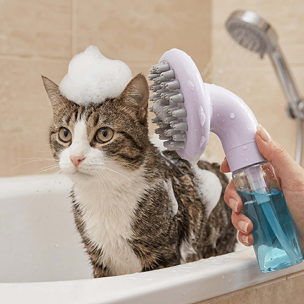 Silicone Pet Bath Brush with Soap Dispenser – Dog & Cat Grooming Massage Brush, Soft Bristle Shampoo Scrubber for Bathing, Deep Cleaning & Deshedding, Available in Purple & White