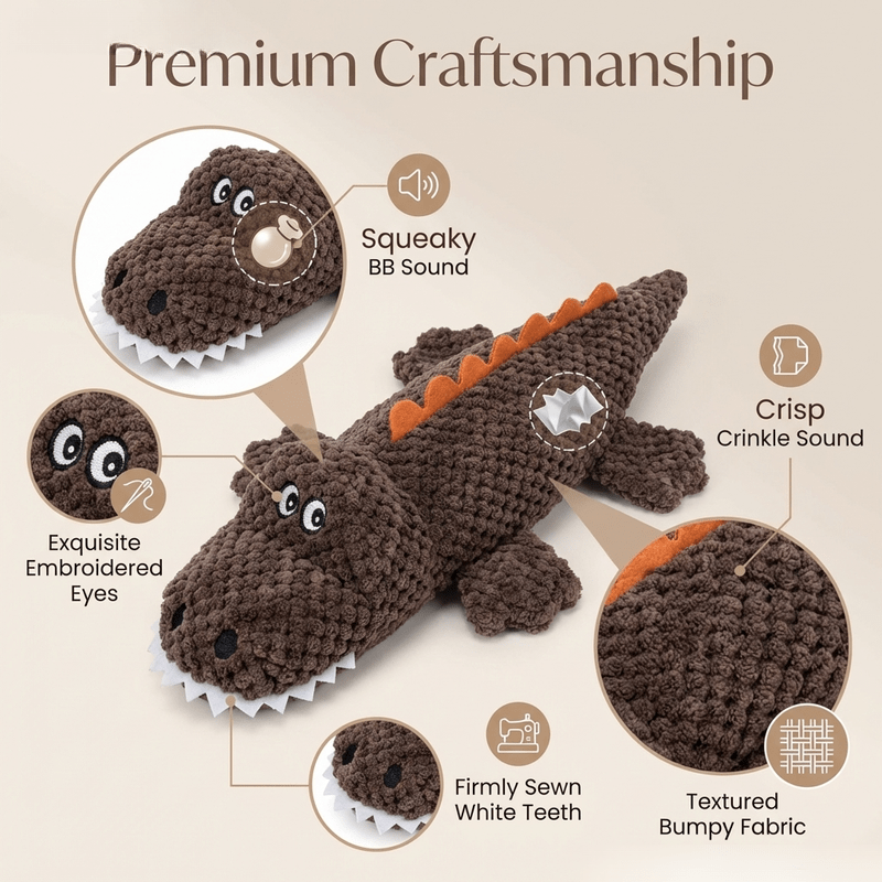 Crocodile Squeaky Plush Dog Toy with Crinkle Paper & BB Sound - Unstuffed Chew-Resistant Dog Toy for Small to Medium Dogs, 4 Colors, Anti-Boredom Interactive Pet Toy, Dog Birthday & Holiday Gift