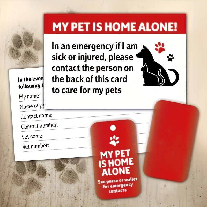 Pet Emergency Alert Card My Pet Is Home Alone Acrylic Keychain Set with Vet and Contact Fields Safety ID Card for Solo Pet Owners Elderly and Outdoor Enthusiasts