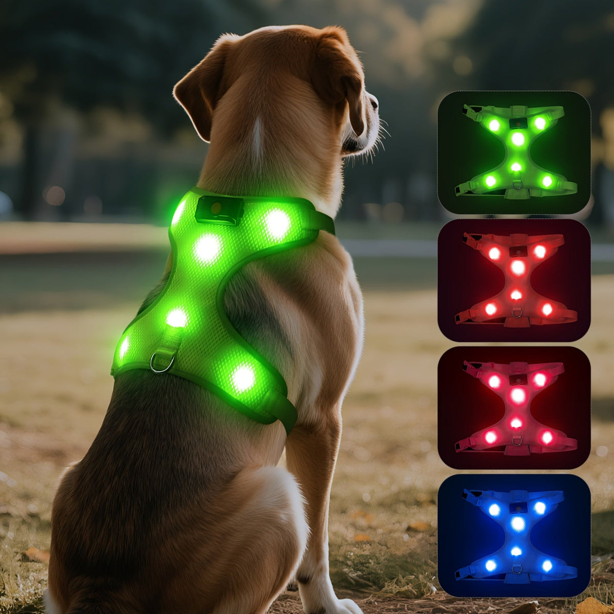 LED Light Up Dog Harness No Pull - Rechargeable Washable Glowing Dog Vest Harness with Detachable Battery for Safe Night Walking and Camping, 4 Colors & Sizes S M L for Small Medium Large Dogs