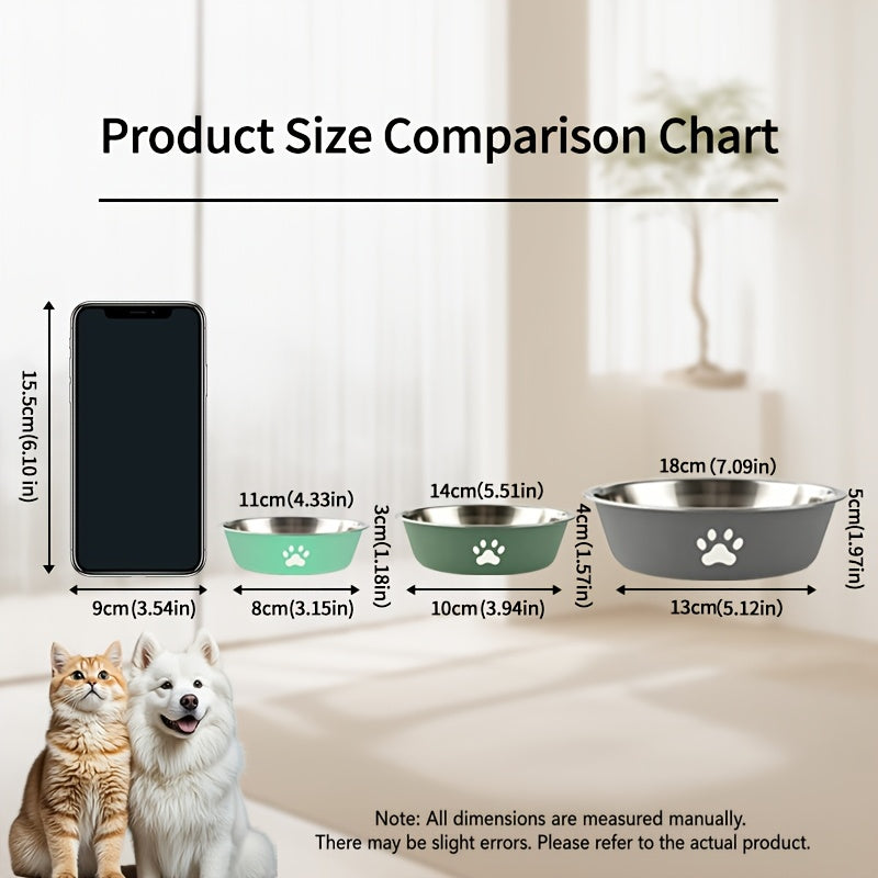 Stainless Steel Pet Bowl with Non-Slip Base – Colorful Printed Food & Water Dish for Cats and Dogs, Durable Easy-Clean Feeding Bowl for Small Medium Large Pets