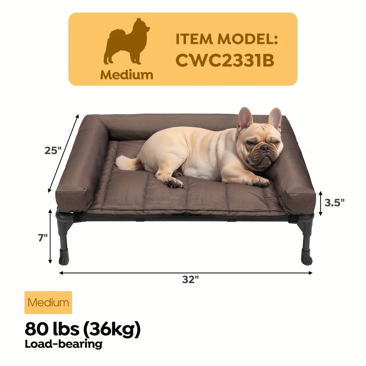 Cooling Elevated Dog Bed with Removable Pillow-Top Mat – Raised Bolster Dog Cot with Breathable Mesh Non-Slip Feet Dog Sofa Bed for Indoor & Outdoor Use