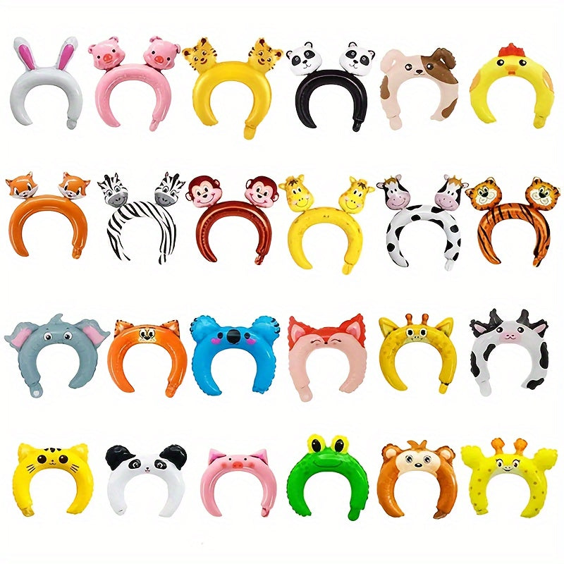 24pcs Zoo Animal Inflatable Headbands for Kids – Safari Jungle Farm Wildlife Balloon Hair Hoops, Jungle Theme Birthday Party Supplies, Animal Costume Party Favors for Boys & Girls (Random Pattern)