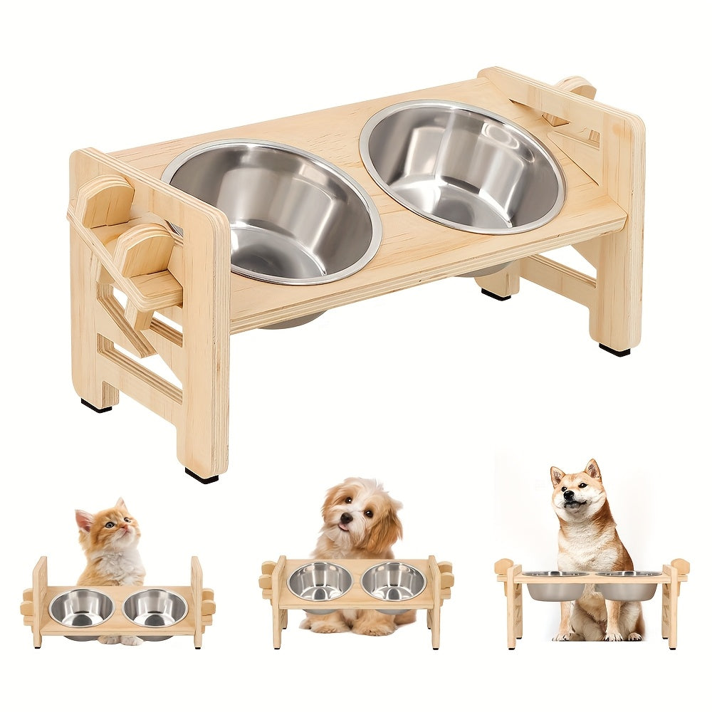 Elevated Dog Bowls Adjustable Raised Stand - Sturdy Pet Feeder with 2 Stainless Steel Dishes for Small Dogs, Puppies & Cats, Modern Height-Adjustable Dog Bowl Stand Promotes Healthy Posture & Digestion