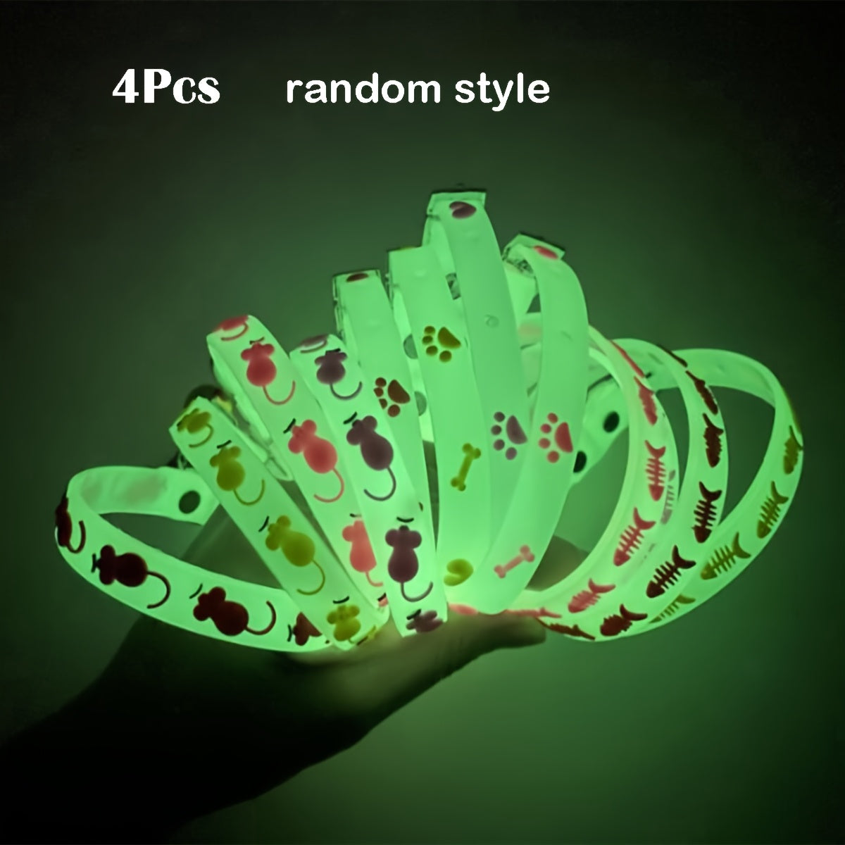 4-Pack Glow in the Dark Cat Collar with Bell Night Safety Reflective Glowing Collars for Outdoor Cats Blacklight Reactive Mixed Colors One Size Fits Most
