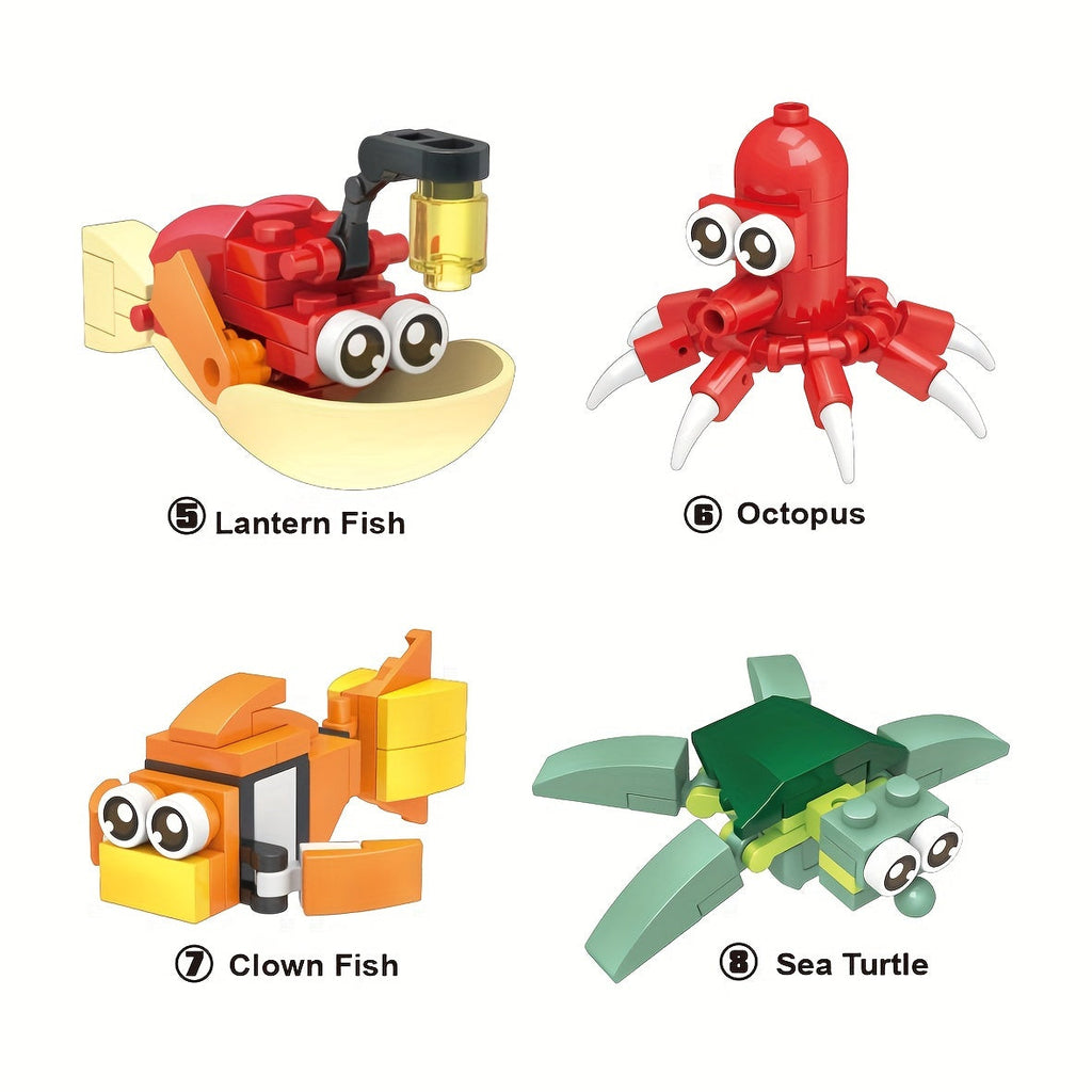 Ocean Animal Building Blocks Set for Kids 12pcs – Colorful Seahorse Octopus Crab Sea Turtle Lantern Fish Figures, Educational STEM Toy, Durable ABS Sea Creature Models, Fun Gift for Boys Girls Ages 3+