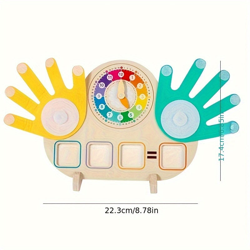 Wooden Clock Learning Toy for Kids – Clock Hands Finger Counting Math Tool for Teaching Time | Educational Toy for Toddlers & Preschoolers | Easter & Christmas Gift for Boys & Girls Ages 3+