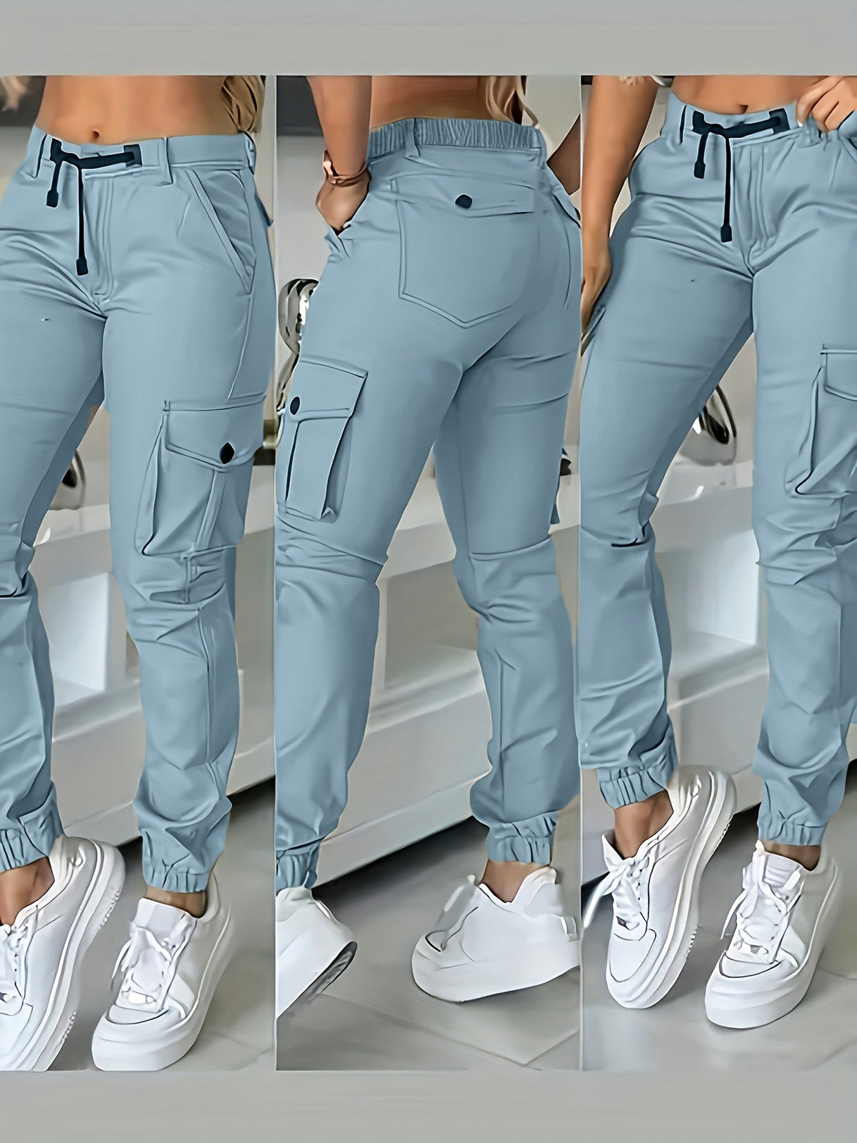 Women's Multi-Pocket Cargo Pants Casual Fashion Wide Leg Woven Trousers Olive Black White Khaki Grey S-XXL