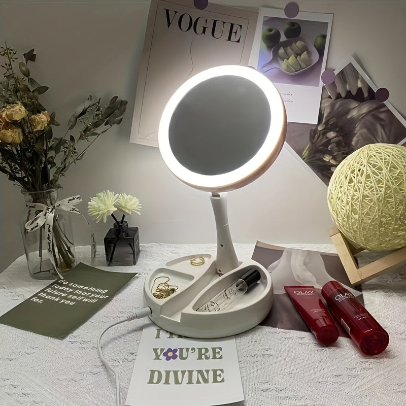 LED Makeup Mirror with 10X Magnification – Double Sided Lighted Vanity Mirror, Bright LED, USB & Battery Powered, Travel-Friendly Table Mirror for Bathroom, Bedroom & Dressing Table
