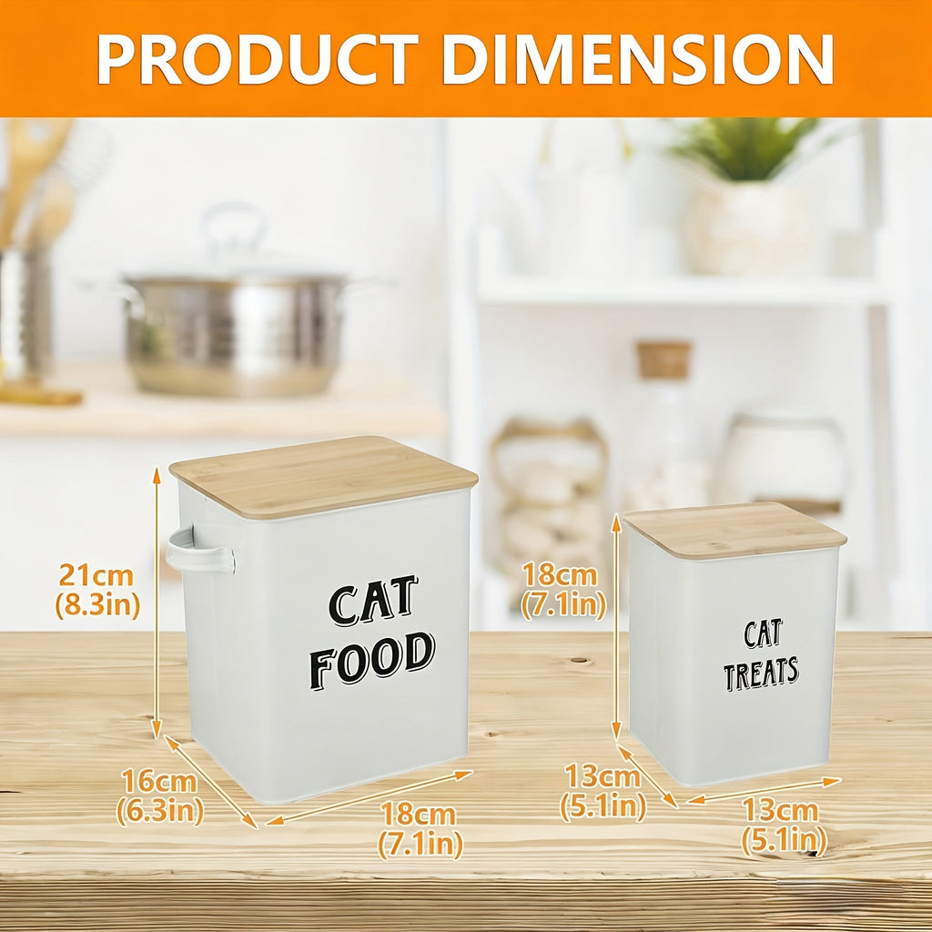 Metal Cat Food Storage Container with Scoop and Tight Fitting Lid - Vintage Airtight Cat Treat Canister for Dry Cat Food - Stylish Pet Food Storage Tin with Locking Lid Black