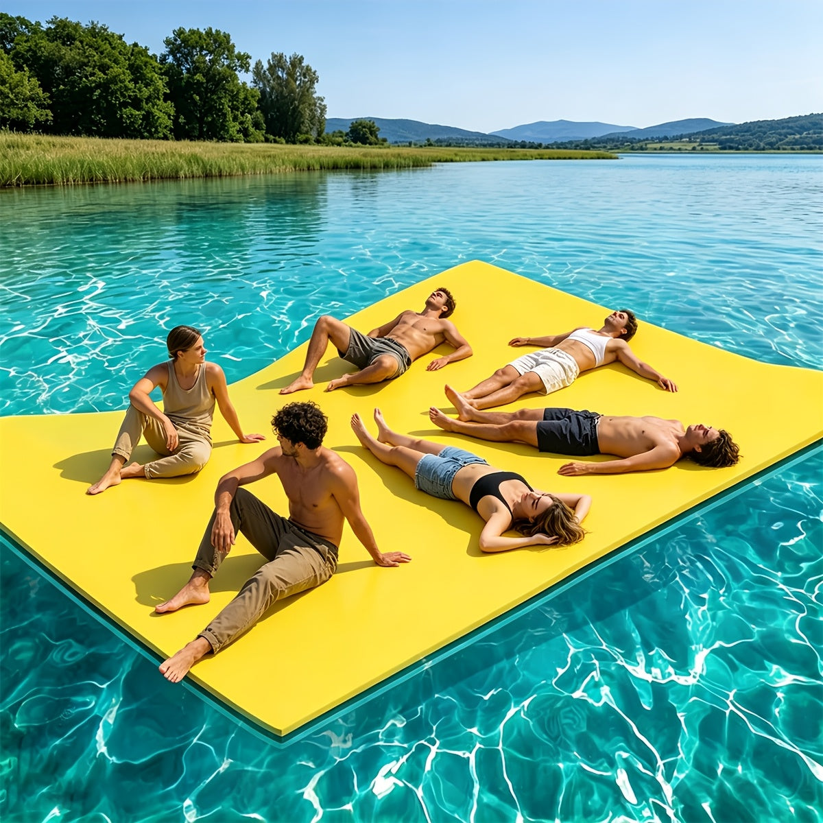 Floating Water Mat for Lake 11FT & 19.8FT – 3-Layer Tear-Resistant XPE Foam Lily Pad Float for Adults, Portable Rollup Water Floating Pad for Swimming, Relaxing & Water Recreation