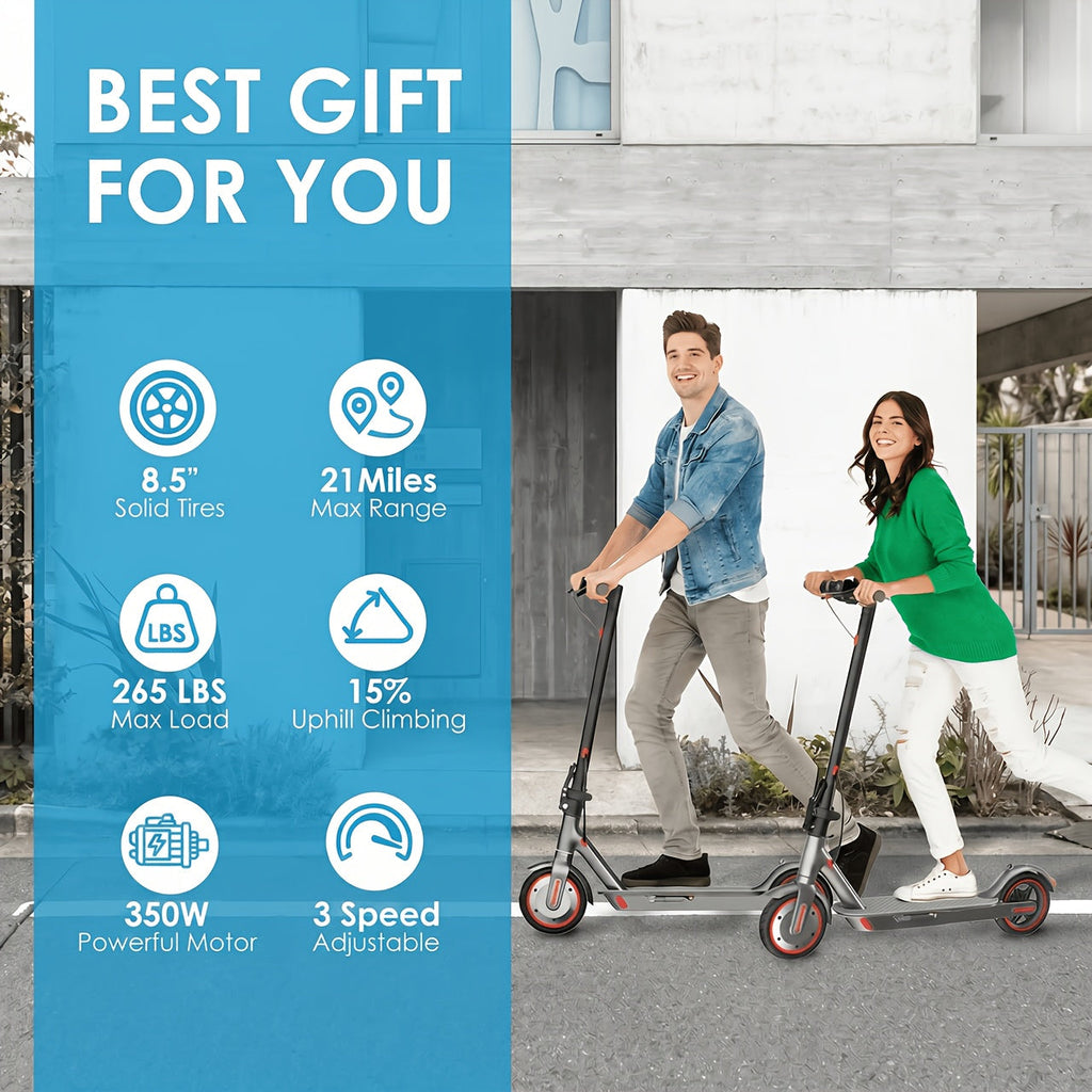 Electric Scooter for Adults 350W Motor - 19 MPH Top Speed, 21-Mile Range, 8.5" Solid Tires, Foldable Commuter E-Scooter with App Control, Dual Brake System & LED Lights | Portable Folding Design