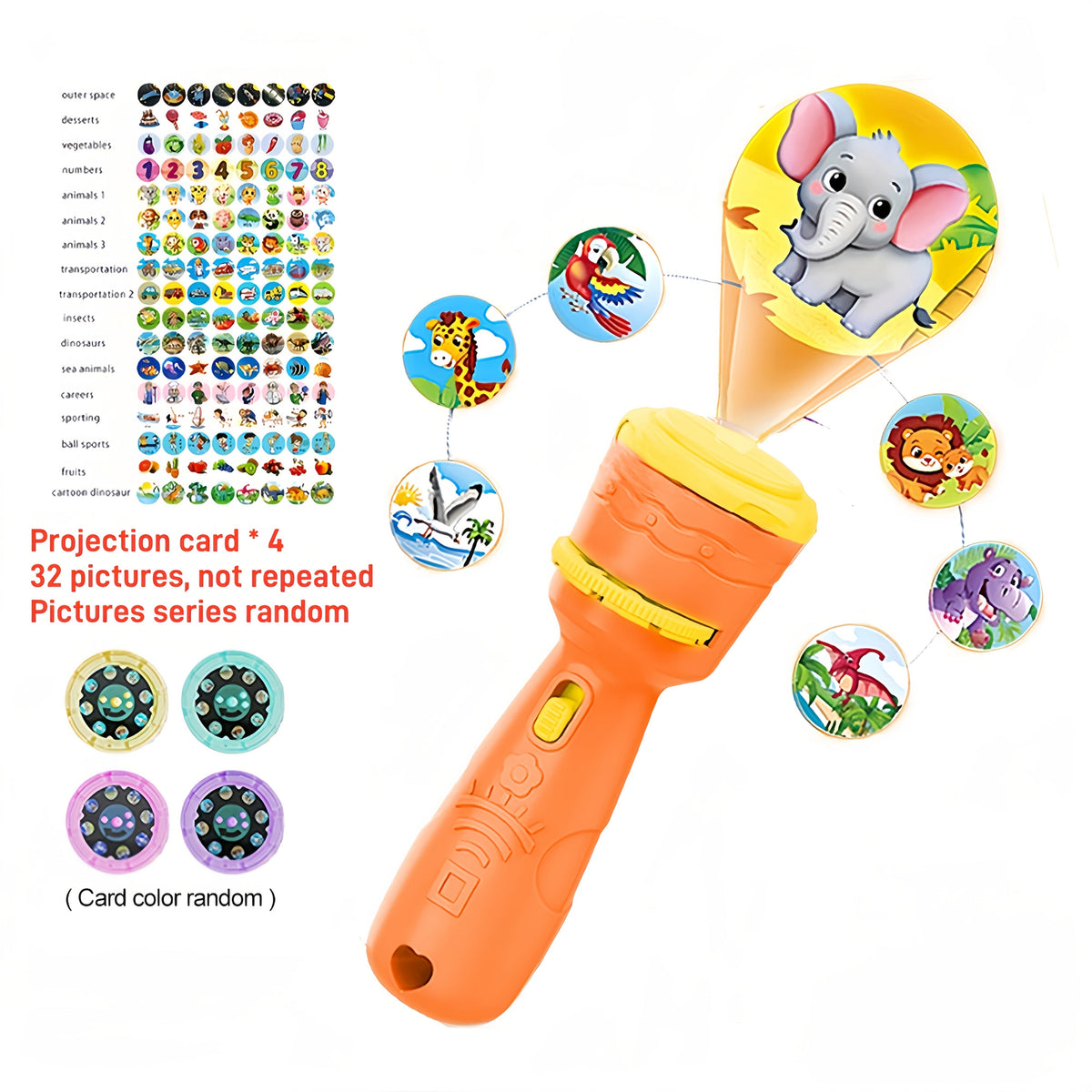 Kids Projection Toy with 4 Cards & 24 Patterns Vegetables Numbers Animals Educational STEM Learning Toy for Toddlers Birthday Gift Family Game Night – Random Color