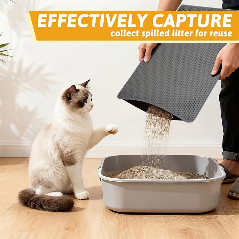 Double-Layer Honeycomb Cat Litter Mat - Urine Proof Litter Trapping Mat with Easy Clean Design, Waterproof Floor Protector Pad for Cats, Available in 17.72x23.62 & 21.65x29.53 Inch Sizes